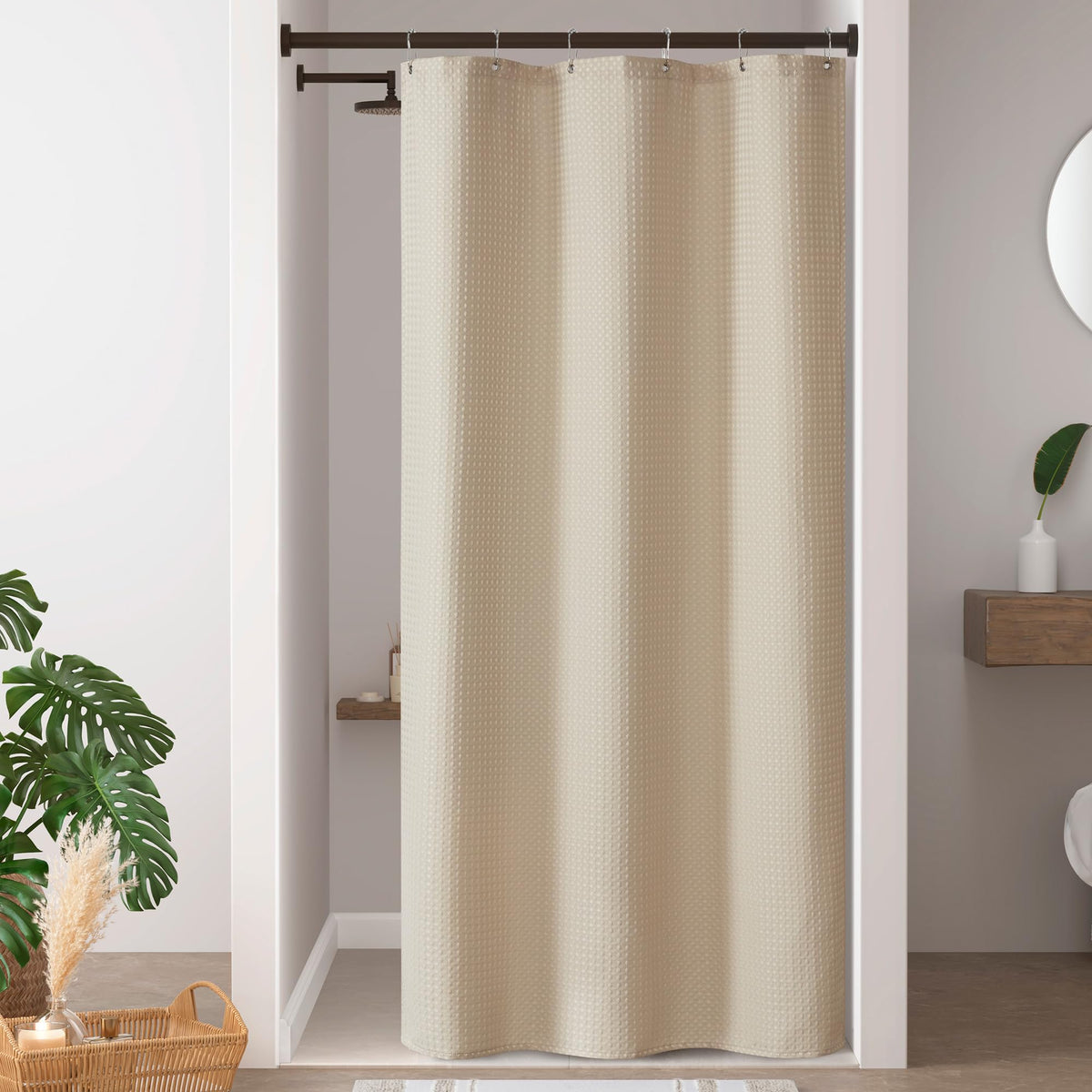 Madison Park Arbor Waffle Shower Curtain for Bathroom, 72 x 72, Beige