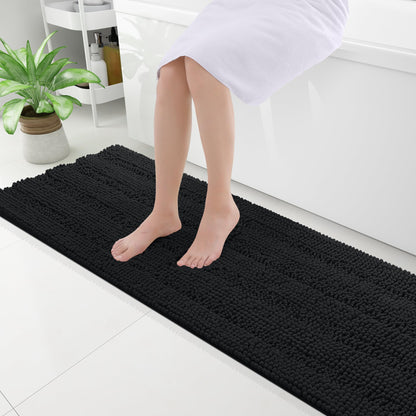 Grandaily Chenille Striped Bathroom Rugs 36x24, Extra Thick and Absorbent Bath Mats, Non-Slip Soft Plush Shaggy Shower Carpet, Machine Wash Dry, Bath Rug for Bathroom, (Large, Light Grey)