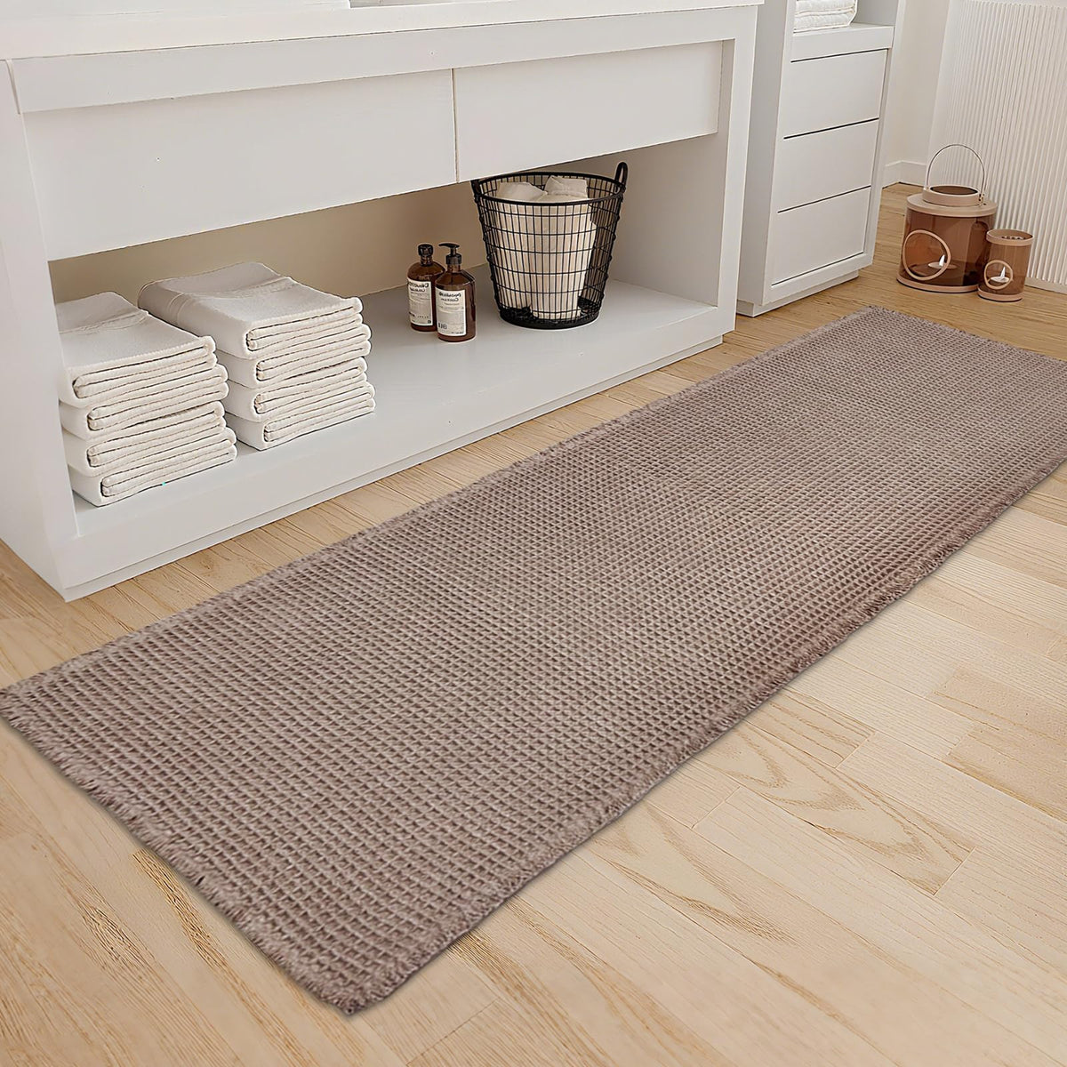 ZALL Tan Waffle Bath Mat,Super Absorbent Non Slip Bathroom Rug,Brown 18x30inch,Machine Washable Ultra Soft Floor Mats