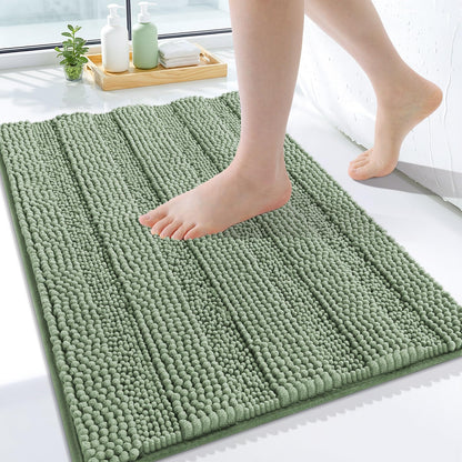 Grandaily Chenille Striped Bathroom Rugs 36x24, Extra Thick and Absorbent Bath Mats, Non-Slip Soft Plush Shaggy Shower Carpet, Machine Wash Dry, Bath Rug for Bathroom, (Large, Light Grey)
