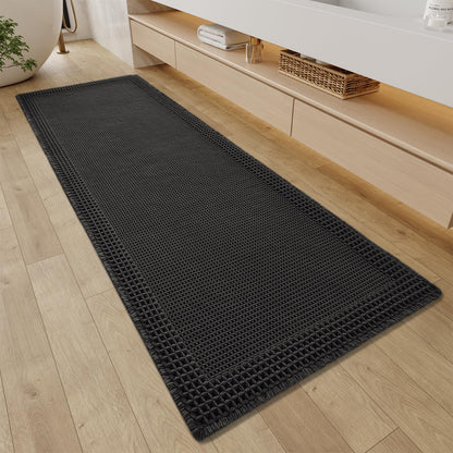 RESARE Waffle Bathroom Runner Rugs, Non Slip Boho Bath Mat 24"x72" Brown