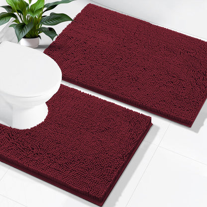 Smiry Chenille Bathroom Rugs Sets 2 Piece (30x20+24x16, Black)