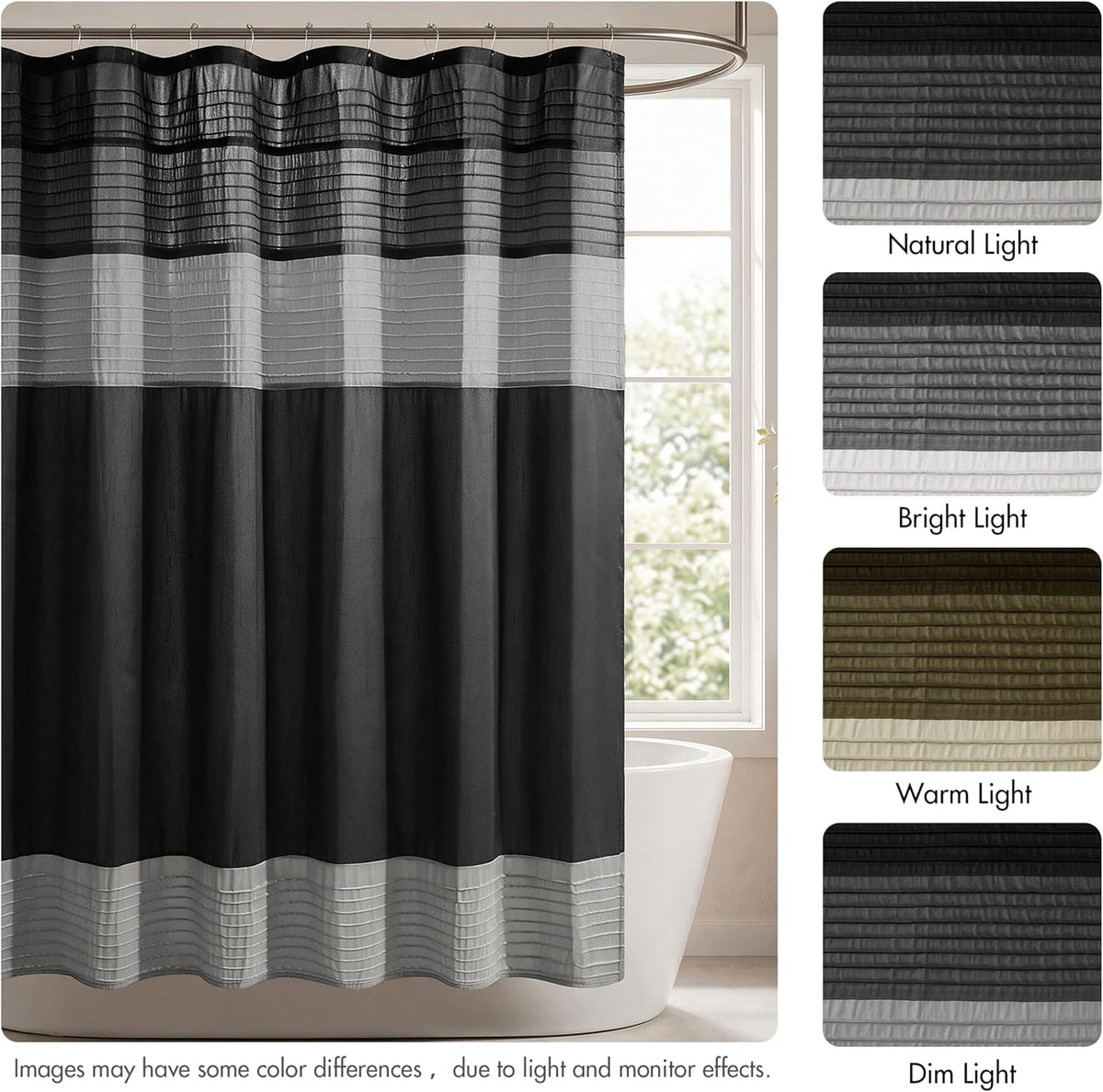 Madison Park Amherst 72 x 72 Bathroom Shower Curtain, Faux Silk, Black