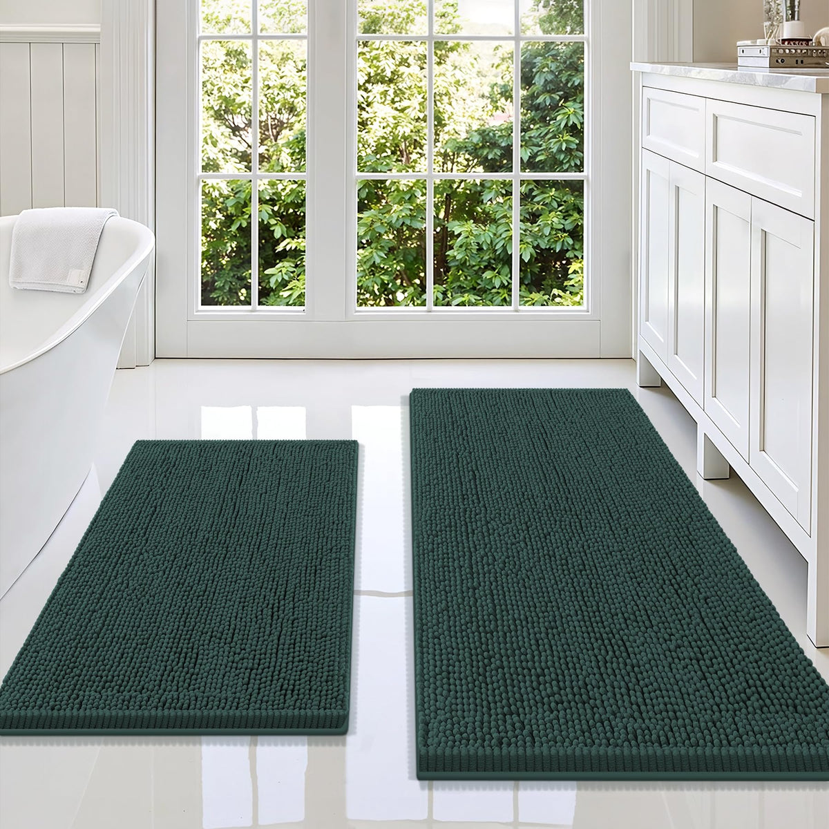 Smiry Chenille Bathroom Rugs Sets 2 Piece (30x20+24x16, Black)