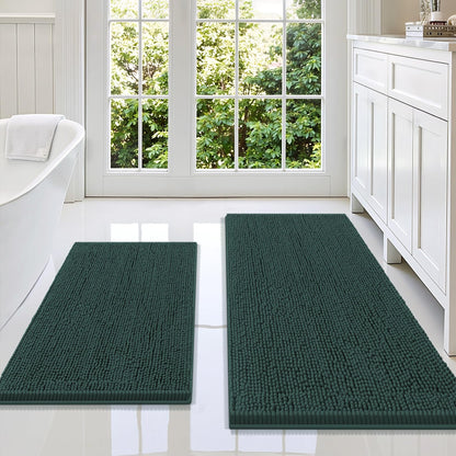 Smiry Chenille Bathroom Rugs Sets 2 Piece (30x20+24x16, Black)