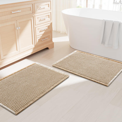 Smiry Waffle Bathroom Rugs Sets 2 Piece (30x20+24x16, Brown)