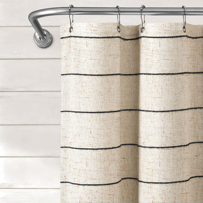 Striped Linen Shower Curtain for Bathroom, Black and Beige 72 W x 72 H
