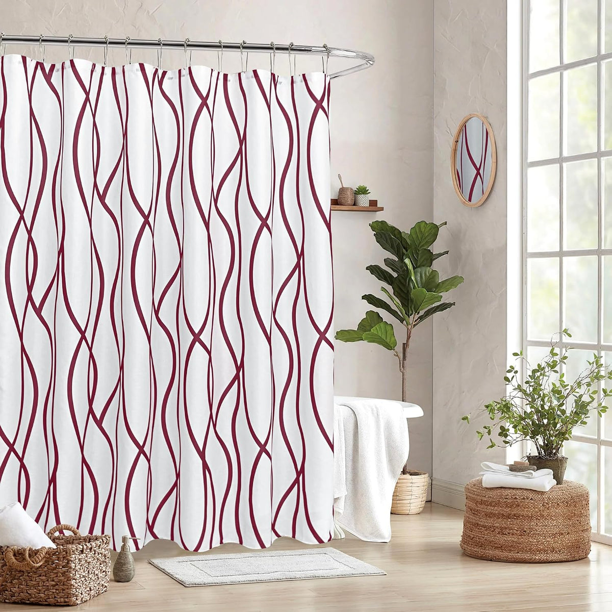 Fabric Modern Shower Curtain-Burgundy & White Shower Curtains for Bathroom