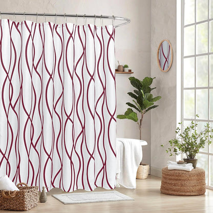 Fabric Modern Shower Curtain-Burgundy & White Shower Curtains for Bathroom