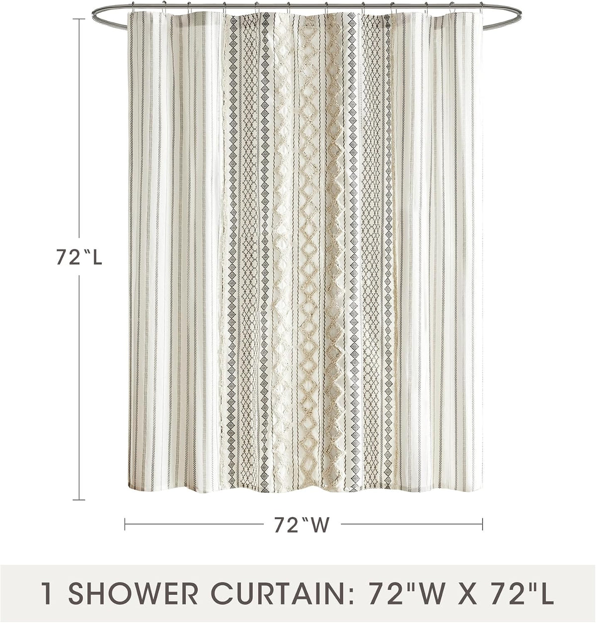 INK+IVY Imani Tufted Chenille 100% Cotton Shower Curtains Machine Washable, Modern Home Bathroom Décor Bathtub Privacy Screen, 72" x 72", Ivory