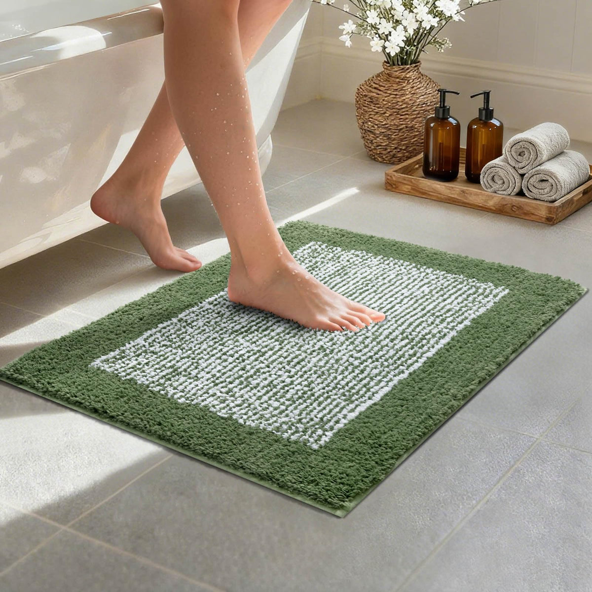 Long 2x4 Ft (48''x24'') Bathroom Rugs, Non Slip Washable Bath Mat Grey