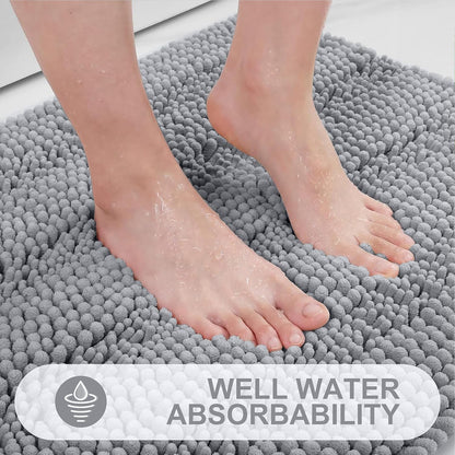 Grandaily Chenille Striped Bathroom Rugs 36x24, Extra Thick and Absorbent Bath Mats, Non-Slip Soft Plush Shaggy Shower Carpet, Machine Wash Dry, Bath Rug for Bathroom, (Large, Light Grey)