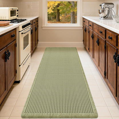 IM HOME Waffle Bath Mat Beige 32"x20", Boho Woven Modern Bath Mat Rugs, Absorbent Non Slip Bathroom Rugs, Soft Washable Bath Rugs with Tassels for Bathroom, Bedroom, Kitchen, Shower, Tub