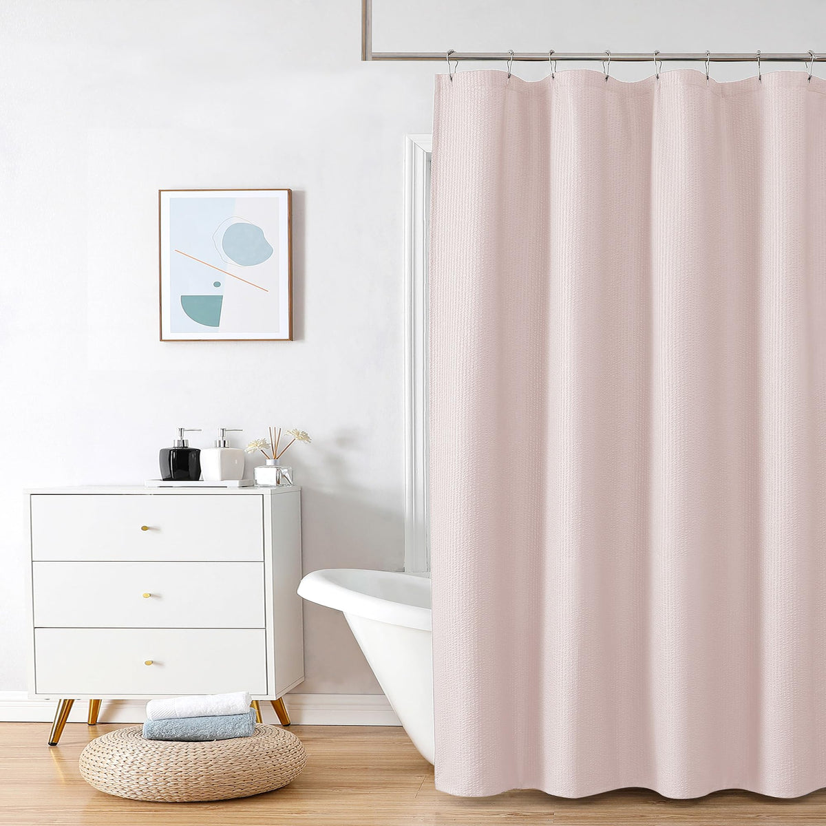OVZME Berry Cute Shower Curtain, Embossed Textured Fabric Shower Curtain for Bathroom - Soft Cloth & Hotel Spa Luxury, Water Repellent, Machine Washable Shower Curtain, 72X72, Glacier Blue