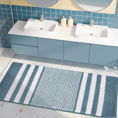 BSICPRO Bathroom Rugs Sets 2 Piece, Non Slip Striped Bath Mats, Fog Blue