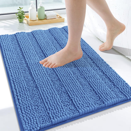 Grandaily Chenille Striped Bathroom Rugs 36x24, Extra Thick and Absorbent Bath Mats, Non-Slip Soft Plush Shaggy Shower Carpet, Machine Wash Dry, Bath Rug for Bathroom, (Large, Light Grey)