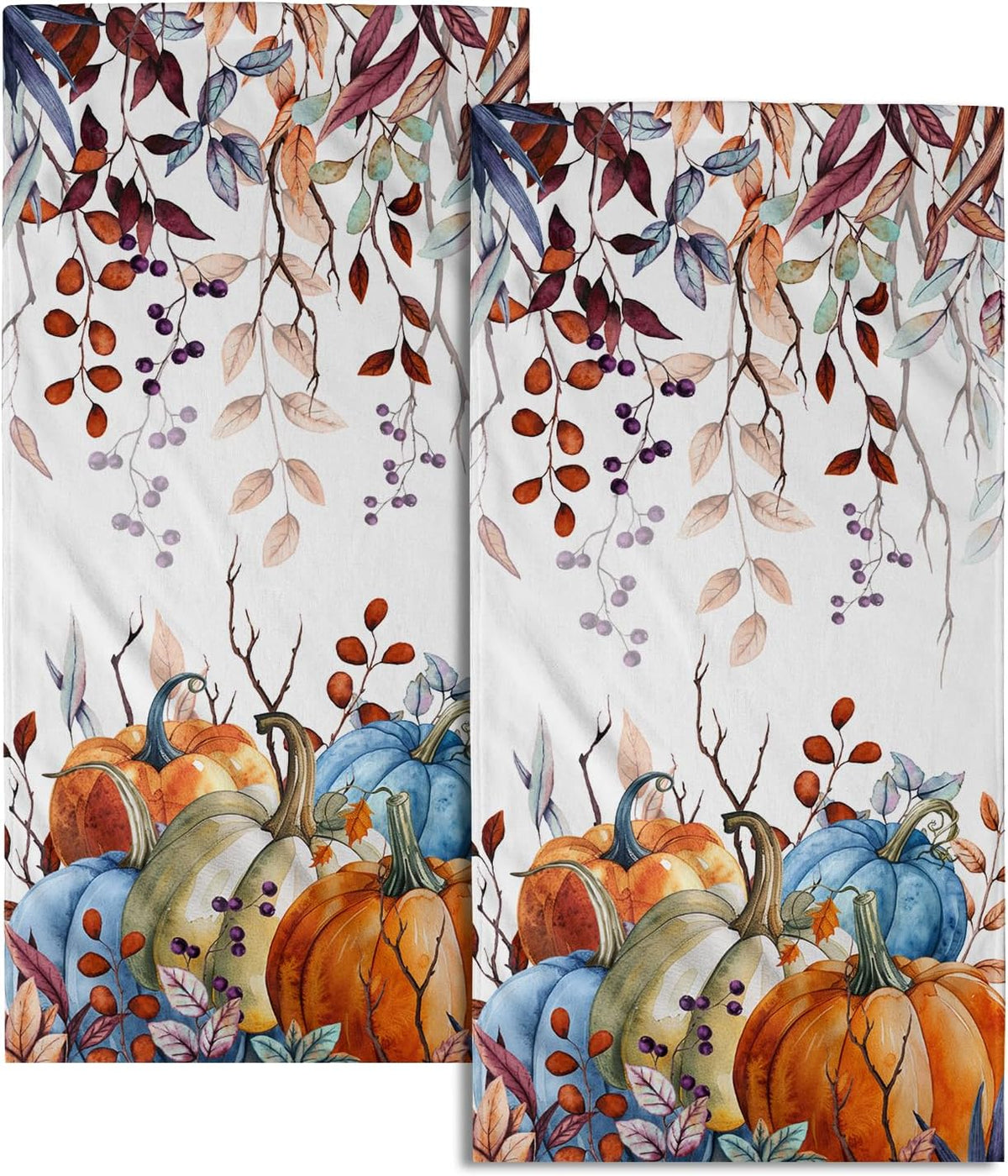 Miaoquhe Fall Pumpkin Hand Towels Set of 2 14x28 Inch Autumn Thanksgiving Harvest Fingertip Towels Absorbent Fall Leaves Bathroom Towel Fall Face Towels for Home Kitchen SPA Gym Seasonal Decoration