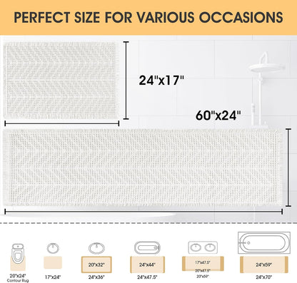 Upgrade Waffle Bath Mat Set 2 Piece, Boho Bathroom Rugs Absorbent Non Slip, Ultra Soft Bathroom Mat, Machine Washable Knit Bath Rugs with Herringbones for Bathroom, Bedroom, Kitchen, Shower, White