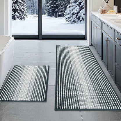 BSICPRO Bathroom Rugs Sets 2 Piece, Non Slip Striped Bath Mats, Fog Blue