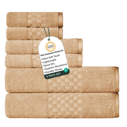 Feather & Stitch 100% Cotton 625 GSM Bath Towel Set of 6, Ultra Soft Highly Absorbent 2 Bath Towels, 2 Hand Towels & 2 Washcloth - Luxury Quick Dry Shower Towels (Ivory)