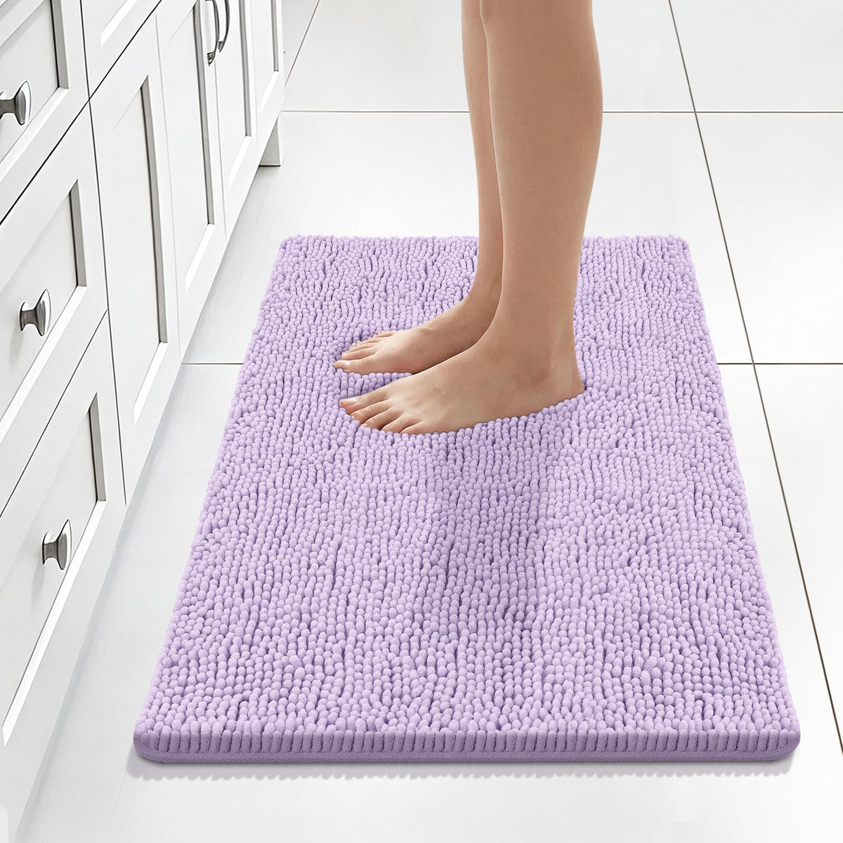 Bcoimo Small Bath Rug Mat,24x17 Chenille High Absorbent Latte Bathroom Mats