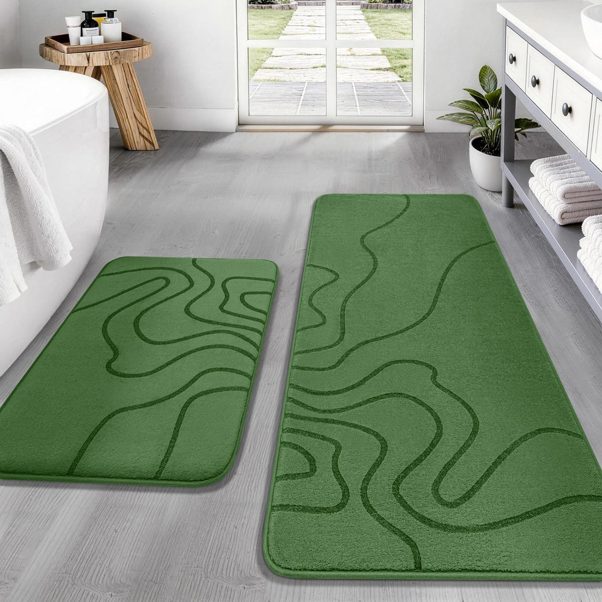 YIHOUSE Memory Foam Bathroom Rugs Sets 2 Piece, 32"x20"+24"x17", Dark Grey