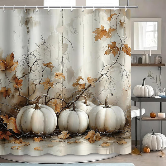 MEHOFOND Vintage Pumpkin Shower Curtain, Fall Thanksgiving Harvest Vintage Decor Bathroom Curtains, Retro Autumn Halloween Bathroom Accessories Farmhouse Maple Leaves Shower Curtain 72x72 Inch