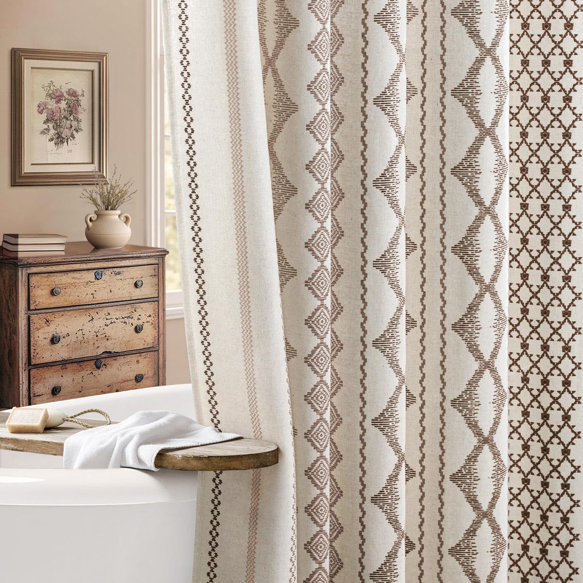 Nave Blue Boho Linen Shower Curtain,72" W x 72" L