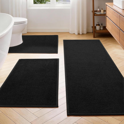 YIHOUSE Gray Bathroom Rugs Sets 3 Piece, Quick Dry Thin Bath Mat with Toilet Rug, Non Slip Absorbent Machine Washable, Bath Runner Rugs for Bathtub Sink Home Decor