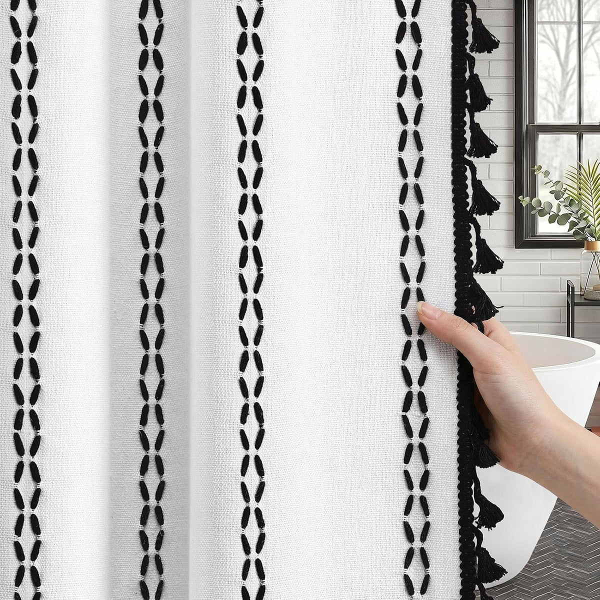 Black and White Boho Shower Curtain, 72" W X 72" L