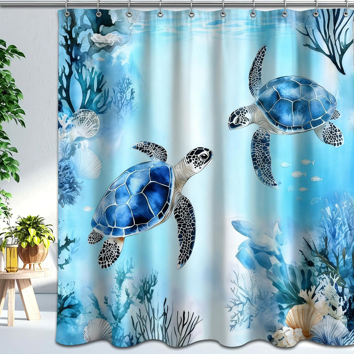 Sea Turtle Shower Curtain,Ocean Beach Shower Curtain, Tropical Summer Sea Theme Bathroom 72x72 Inch Proof Polyester Insulated Home Decor