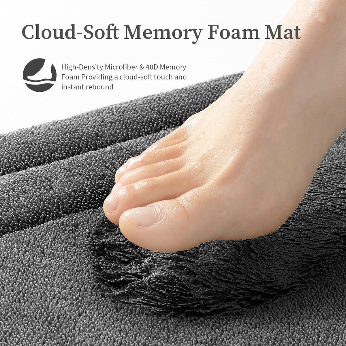 YIHOUSE 2-Piece Towel-Like Memory Foam Bathroom Rug Set, Dark Grey