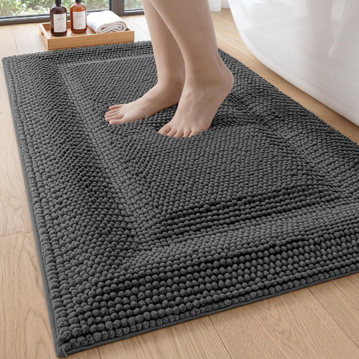 DEXI Bathroom Rugs 36x24, Non Slip Washable Chinelle Bath Mat, Taupe