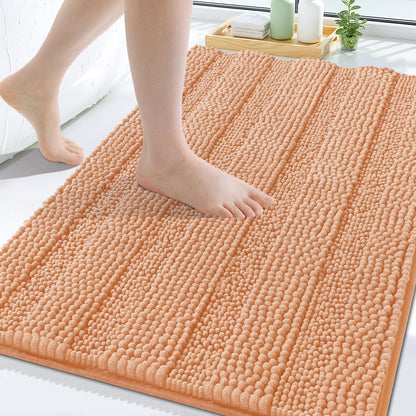 Grandaily Chenille Striped Bathroom Rugs 36x24, Extra Thick and Absorbent Bath Mats, Non-Slip Soft Plush Shaggy Shower Carpet, Machine Wash Dry, Bath Rug for Bathroom, (Large, Light Grey)