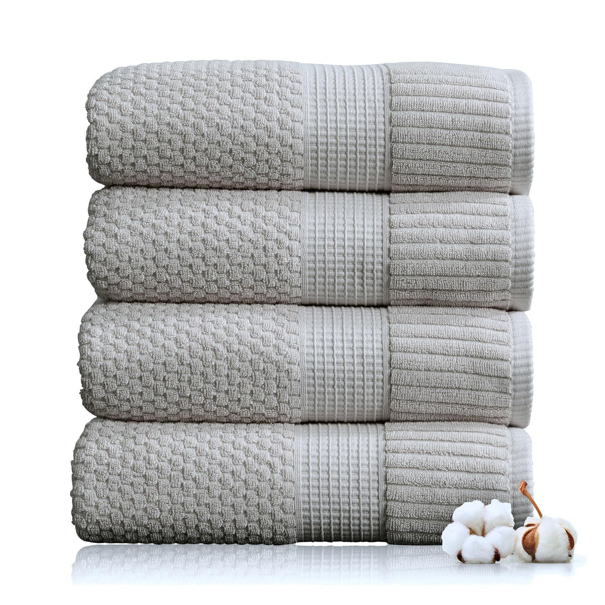 NY Loft 100% Cotton 4-Pack Bath Towel Set | White | Oeko-TEX | Quick-Dry