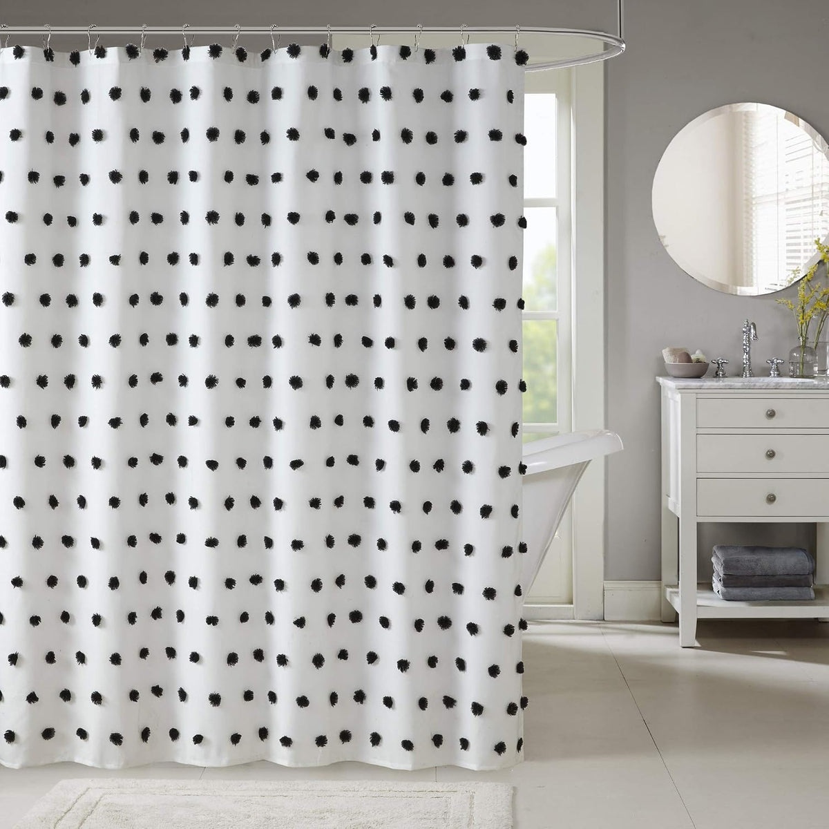 Madison Park Sophie Shower Curtain for Bathroom, 72 x 72, Black