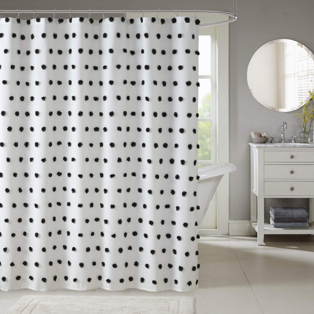 Madison Park Sophie Shower Curtain for Bathroom, 72 x 72, Black