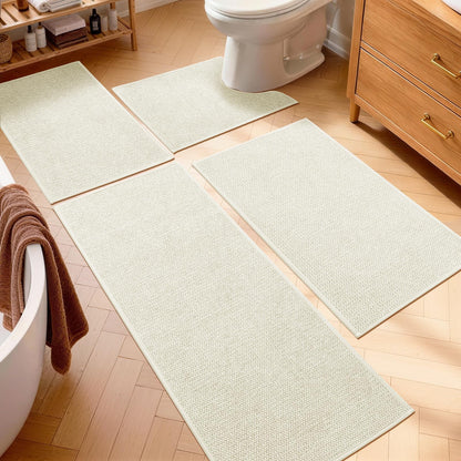 YIHOUSE Gray Bathroom Rugs Sets 3 Piece, Quick Dry Thin Bath Mat with Toilet Rug, Non Slip Absorbent Machine Washable, Bath Runner Rugs for Bathtub Sink Home Decor
