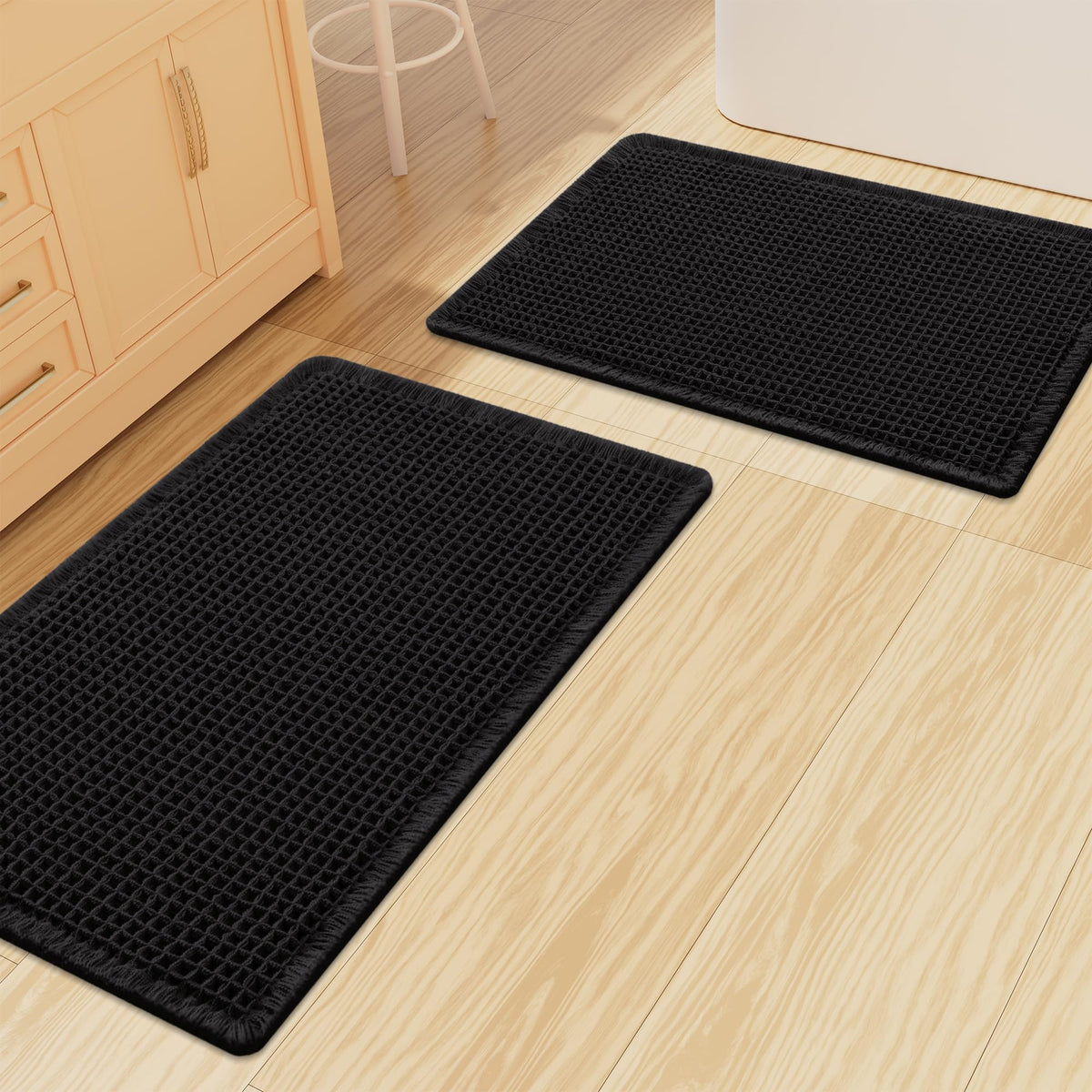 Smiry Waffle Bathroom Rugs Sets 2 Piece (30x20+24x16, Brown)