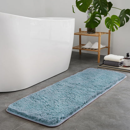 TECHMILLY Shaggy Bathroom Rugs Thick Non Slip Microfiber Mat Green 17"x24"