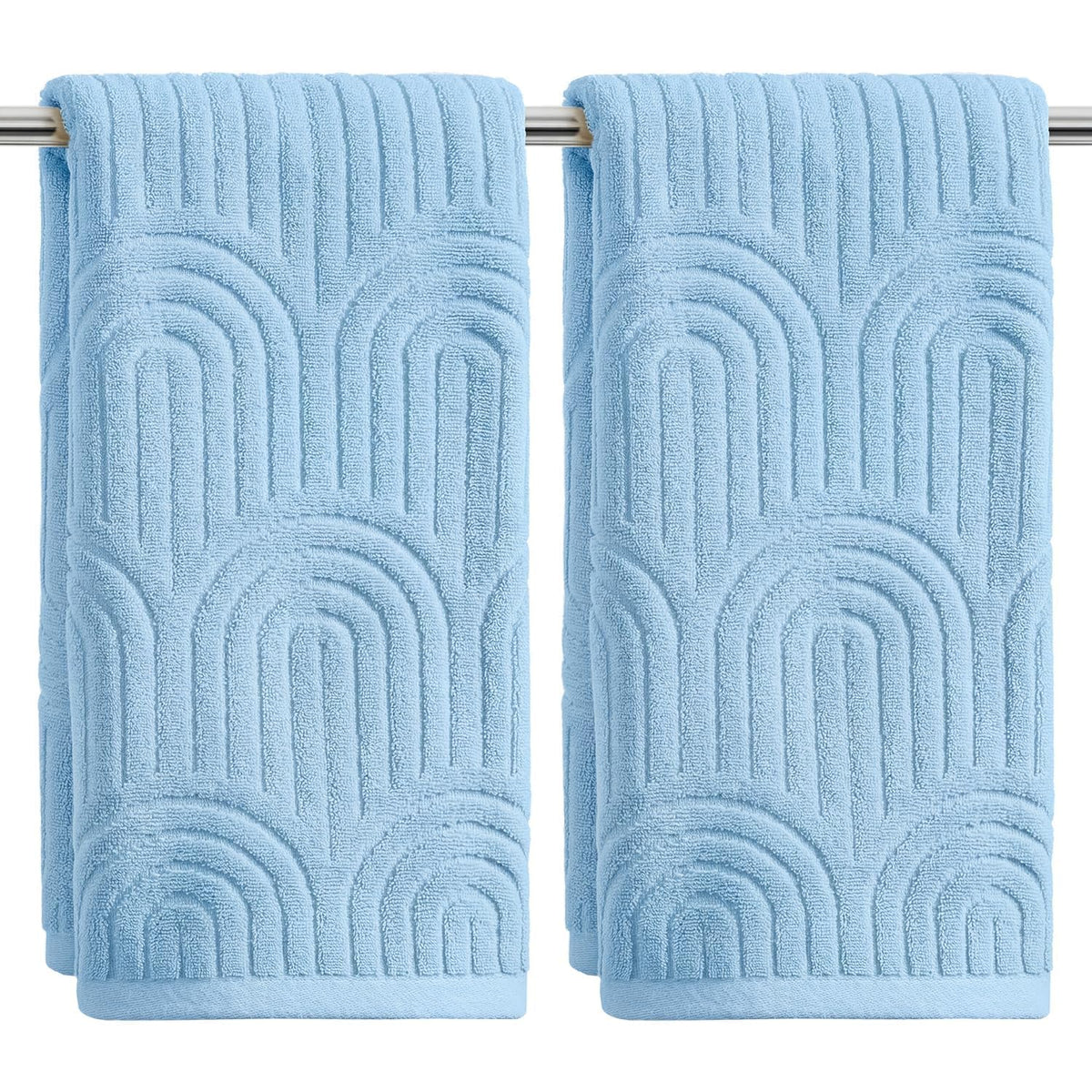 Artoid Mode 2 Pcs Caramel 3D Arched Stripes Jacquard Hand Towels for Bathroom, 100% Cotton Soft Absorbent Bathroom Decor Towels, 13.7 x 29.5 Inch