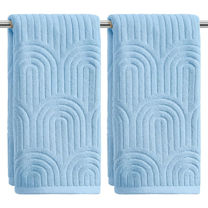 Artoid Mode 2 Pcs Caramel 3D Arched Stripes Jacquard Hand Towels for Bathroom, 100% Cotton Soft Absorbent Bathroom Decor Towels, 13.7 x 29.5 Inch