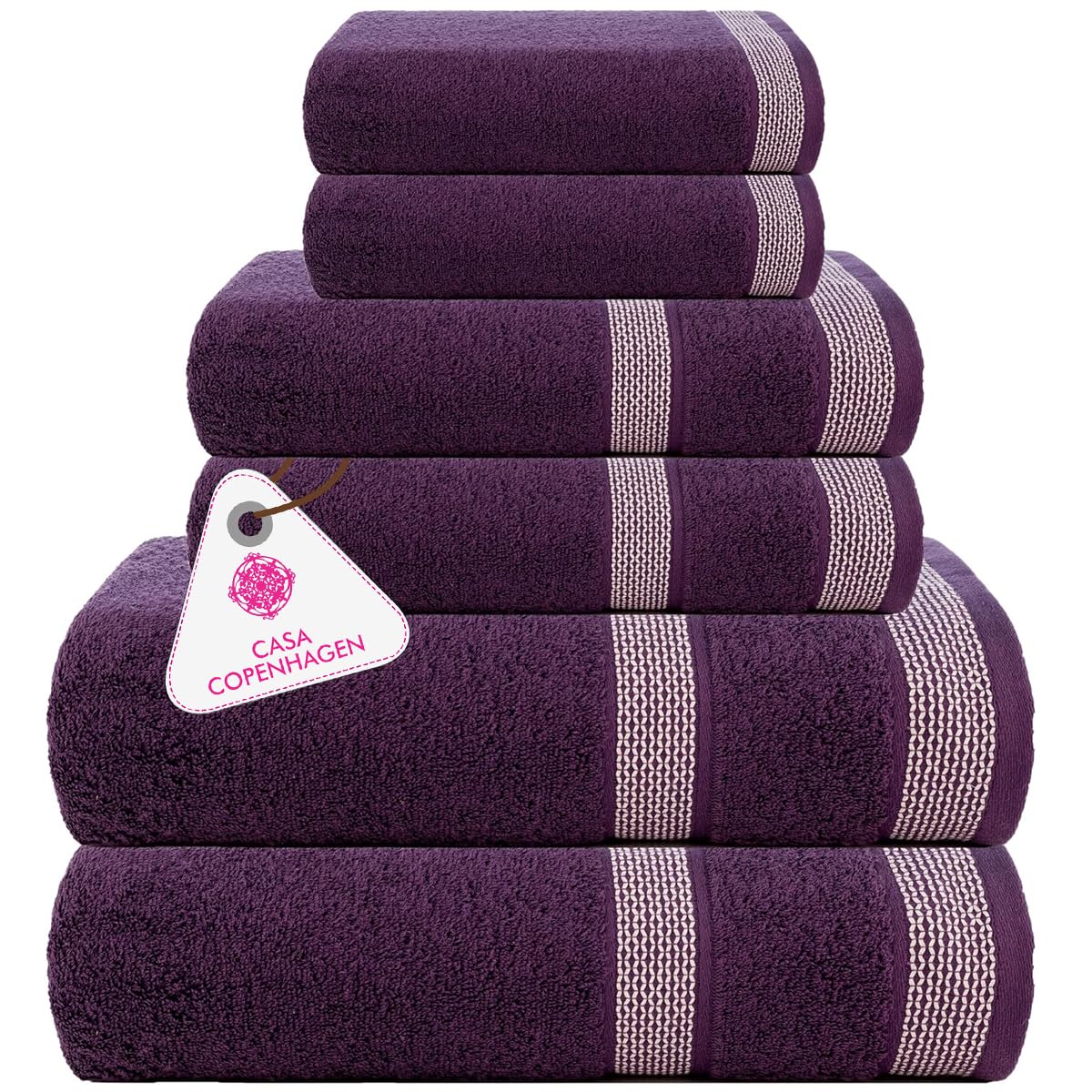 CASA COPENHAGEN Solitaire 6 Pieces Towel Set- Midnight Black, 600 GSM 2 Bath Towel 2 Hand Towel 2 Washcloth, Designed in Denmark Made of Soft Egyptian Cotton for Bathroom, Kitchen & Shower