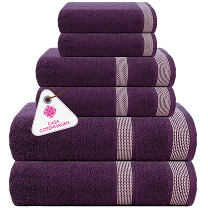 CASA COPENHAGEN Solitaire 6 Pieces Towel Set- Midnight Black, 600 GSM 2 Bath Towel 2 Hand Towel 2 Washcloth, Designed in Denmark Made of Soft Egyptian Cotton for Bathroom, Kitchen & Shower