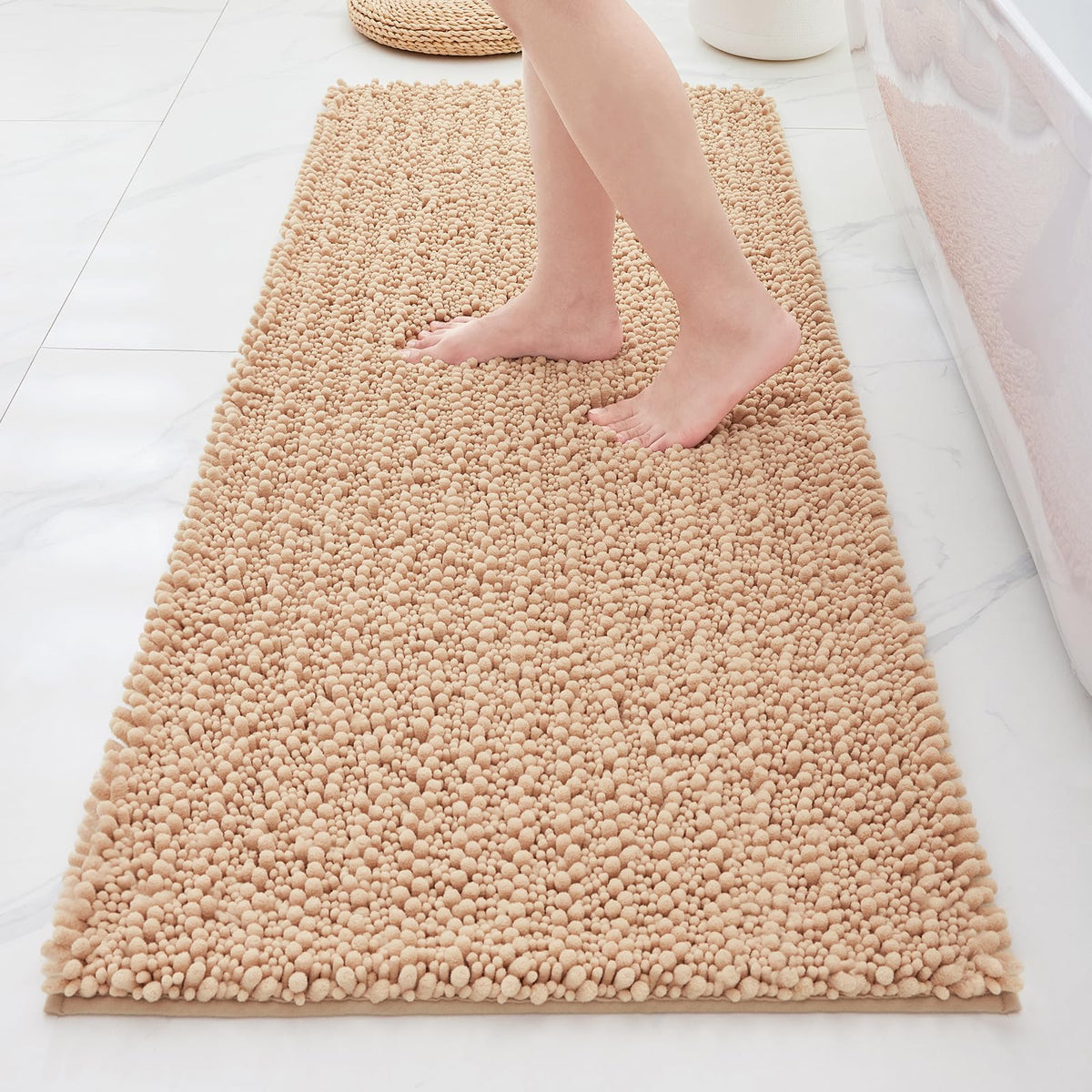 ILANGO Bathroom Rugs Light Grey 44x24, Soft Absorbent Chenille Bath Rugs