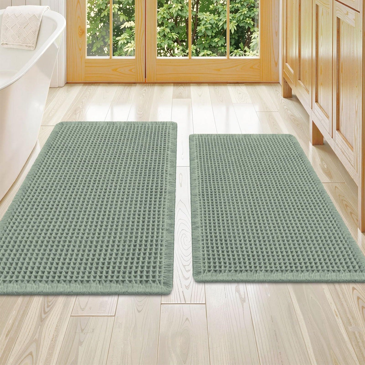 Smiry Waffle Bathroom Rugs Sets 2 Piece (30x20+24x16, Brown)