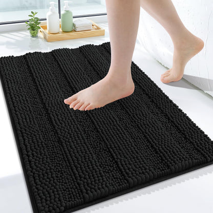 Grandaily Chenille Striped Bathroom Rugs 36x24, Extra Thick and Absorbent Bath Mats, Non-Slip Soft Plush Shaggy Shower Carpet, Machine Wash Dry, Bath Rug for Bathroom, (Large, Light Grey)
