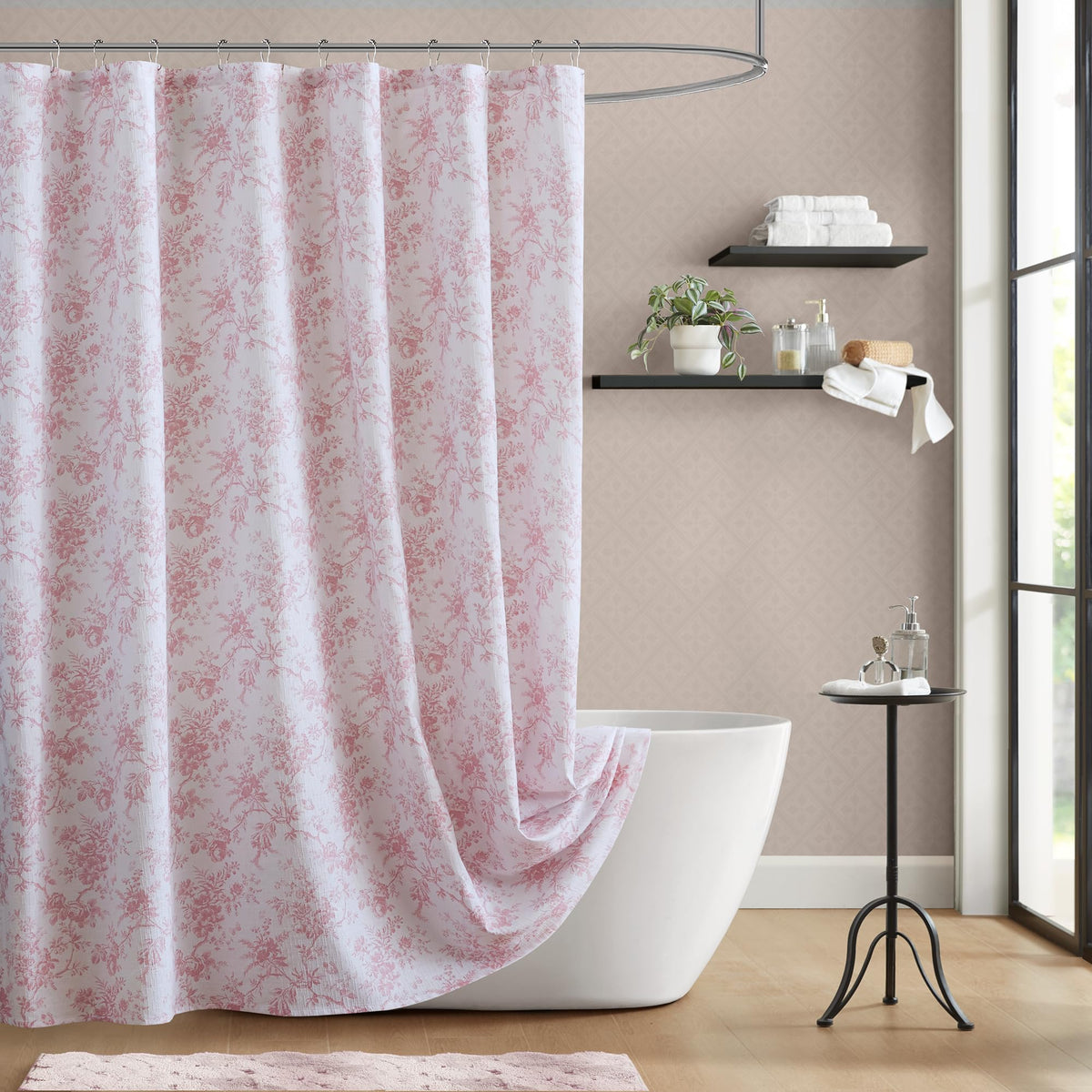 Laura Ashley Walled Garden Shower Curtain for Bathroom, 72 x 72, Green