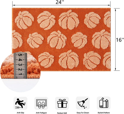 Burnt Orange Pumpkins Bath Mats Non Slip Washable, Microfiber Boho Cute Fall Autumn Bath Rug Absorbent, 16’’W x 24’’L Rustic Farmhouse Country Fall Bathroom Mat Aesthetic Decor