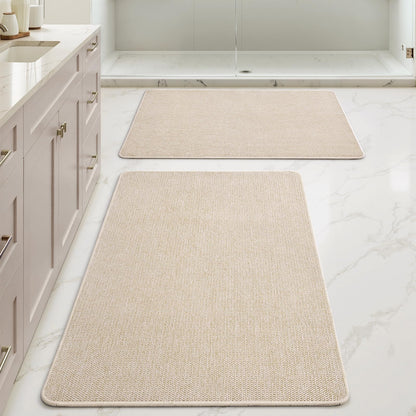 MIULEE Bathroom Rugs Set 2 Pieces, Thin Bath Mats Beige 17"x27"+20"x32"
